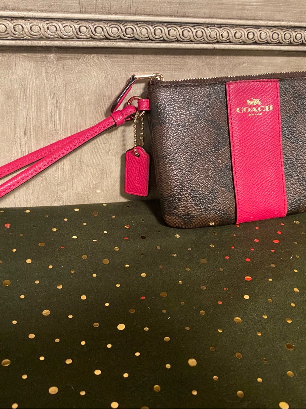 EUC Coach Pink Accent Signature Canvas Wristlet